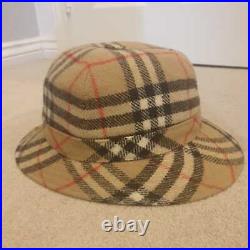 100% Auth Vintage Burberry Womens Mens Classic Beige Nova Check Bucket Wool Hat