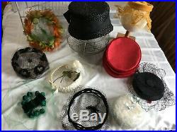 11 Vintage Ladies Hat Lot! Netting Flowers Caplets Pill Box Flapper