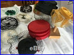 11 Vintage Ladies Hat Lot! Netting Flowers Caplets Pill Box Flapper