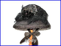 1800s era bonnet Hat Ladies Museum Black Lace Chin Strap Mourning (BB2)