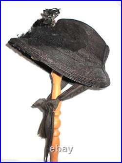 1800s era bonnet Hat Ladies Museum Black Lace Chin Strap Mourning (BB2)