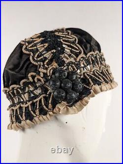 1860's CIVIL War Era Silk & Cord Cap Hat W Gutta Percha Ornaments