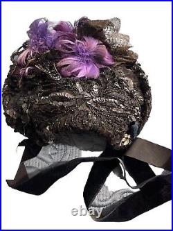 1890 purple sequence chiffon bonnet