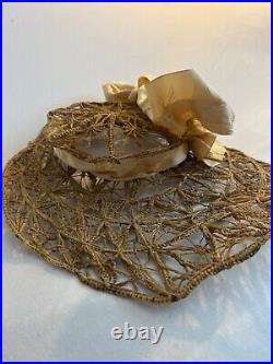 1890's open weaver straw hat with flower ribbon