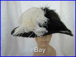 1900 -1910 Edwardian True Antique Ladies Hat Plush Fur Beaverette Ostrich Plume