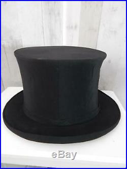 1900s Antique TOP HAT Black Vintage Silk Collapsible Opera Edwardian Size 6 7/8