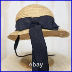 1900s Antique Victorian Edwardian Wicker Bonnet Hat Ribbon Cap Wide Brim