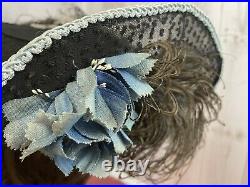 1900s Edwardian HAT Wide Brim VELVET OSTRICH FEATHER PLUME Gibson Girl 20 Rare