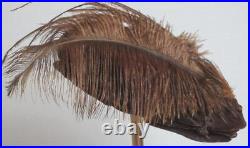 1910 Edwardian True Antique Ladies Hat Brown Velvet Ostrich Plume, Feathers