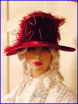 1910 Red Silk Antique Ladies Hat Nearly Perfect! Cloche Teens Velvet Ostrich