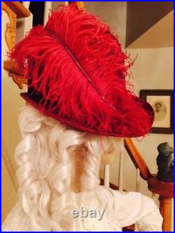 1910 Red Silk Antique Ladies Hat Nearly Perfect! Cloche Teens Velvet Ostrich