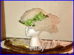 1910s Edwardian Hat Merry Widow Titanic Era Green Vintage Millinery Feathers