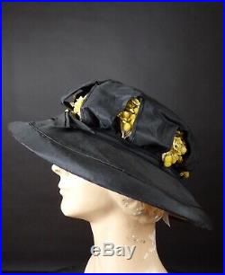 1918 Black Silk Wide Brim Hat