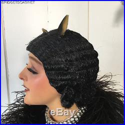 1920'S Art Deco Paris Original Flapper Evening Wig Cloche Hair Boudoir Black