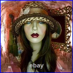 1920's Vintage Style Beige & Brown Antique Ribbon Work Cloche Flapper Hat