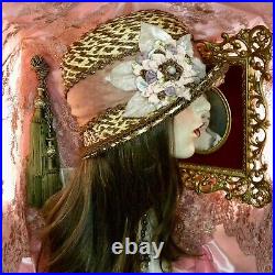 1920's Vintage Style Beige & Brown Antique Ribbon Work Cloche Flapper Hat