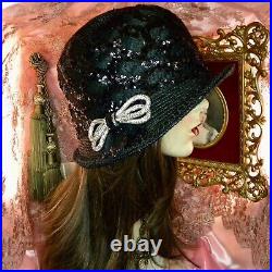 1920's Vintage Style Black Sequined & Jeweled Cloche Flapper Hat