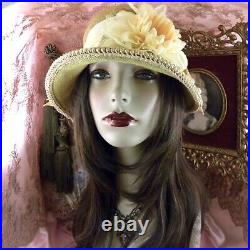 1920's Vintage Style Yellow Rhinestone Flower Cloche Flapper Hat