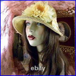 1920's Vintage Style Yellow Rhinestone Flower Cloche Flapper Hat