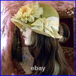 1920's Vintage Style Yellow Rhinestone Flower Cloche Flapper Hat