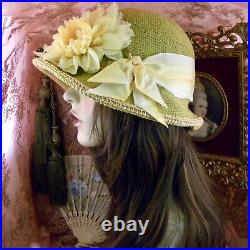 1920's Vintage Style Yellow Rhinestone Flower Cloche Flapper Hat