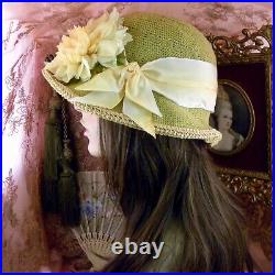 1920's Vintage Style Yellow Rhinestone Flower Cloche Flapper Hat