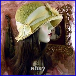 1920's Vintage Style Yellow Rhinestone Flower Cloche Flapper Hat