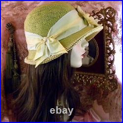 1920's Vintage Style Yellow Rhinestone Flower Cloche Flapper Hat