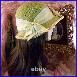 1920's Vintage Style Yellow Rhinestone Flower Cloche Flapper Hat