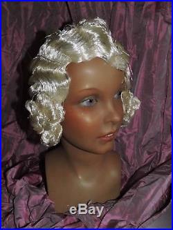 1920's platinium blonde thread Wig in box Hat Cloche Art-Deco Flapper Rare