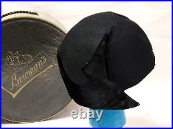 1920s-1930s Art Deco Black Ladies HAT Pixie Flapper Skull Cap Bowman's PA Box