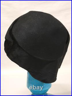 1920s-1930s Art Deco Black Ladies HAT Pixie Flapper Skull Cap Bowman's PA Box