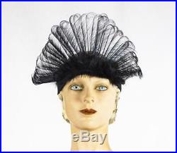 1920s Dramatic Flapper Feather Headdress Hat with Ribbon Ties One Size #1561