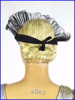 1920s Dramatic Flapper Feather Headdress Hat with Ribbon Ties One Size #1561