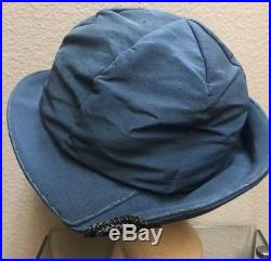 1920s Gatsby Era Large Brimmed Blue Faille And Ribbon Work Cloche Size Med-Lg