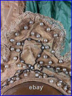 1920s Metallic Gold Rhinestone & Pearl Showgirl Headpiece Crown