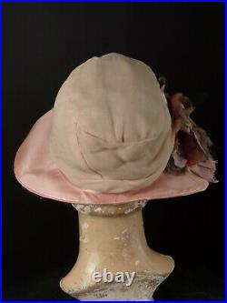 1920s Pink Silk Wide Brim Cloche