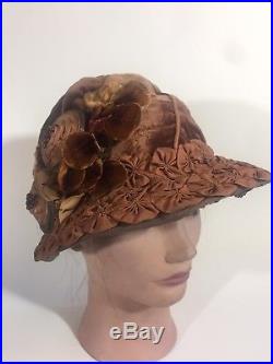1920s Vintage ornate Copper Velvet Cloche Hat