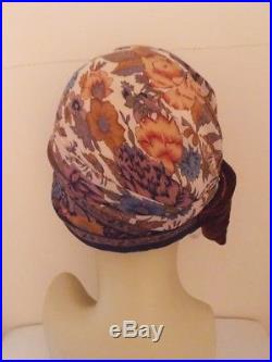 1920s flapper hat handmade vintage 100% sillk, solid brass trim antique glass