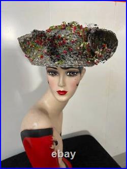1930 1940 Vintage Rare I & N Gorrias French Millinery Gray Straw Tilt Hat