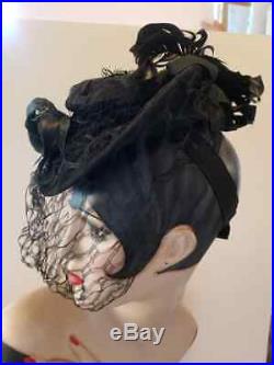 1930's 1940's Vintage Black Wool Tilt Hat Excellent Condition