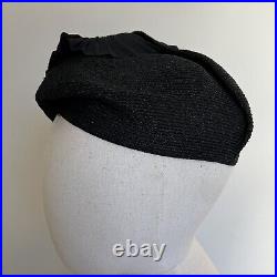 1930s 1940s Asymmetrical Tilt hat Bakelite Pin Black Straw Fascinator Vintage