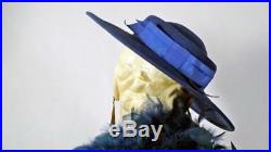 1930s 1940s Style Platter Hat Blue Wool Wide Brim Adolfo II NY Paris Sz 7 #1245