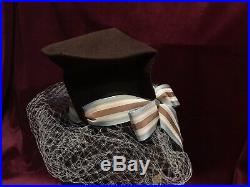 1930s 40s Tilt Top Hat brown baby blue Vintage excellent Condition Veil