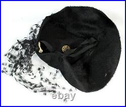 1930s B Altman Co Hat Furfelt Mohair Womens Black Pink Ribbon Made in Austria