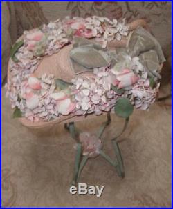 1930s LILLY DACHE Victorian Revival TIlt Hat w Lilacs Pink Flowers Madison Ave