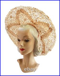 1930s Vintage Wide Brim Natural Straw Cartwheel Platter Hat 1930s Womens Hat