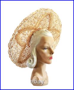 1930s Vintage Wide Brim Natural Straw Cartwheel Platter Hat 1930s Womens Hat