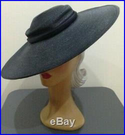 1940/50s'Haggartys' OTT Wide Brim Fine Woven Black Hat with Satin Band & Trails