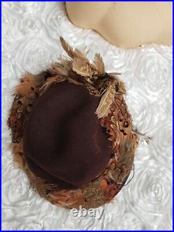 1940 Vogue Hat by Garfunkel For Nancy's Hollywood Brown Hat with Feather Trim